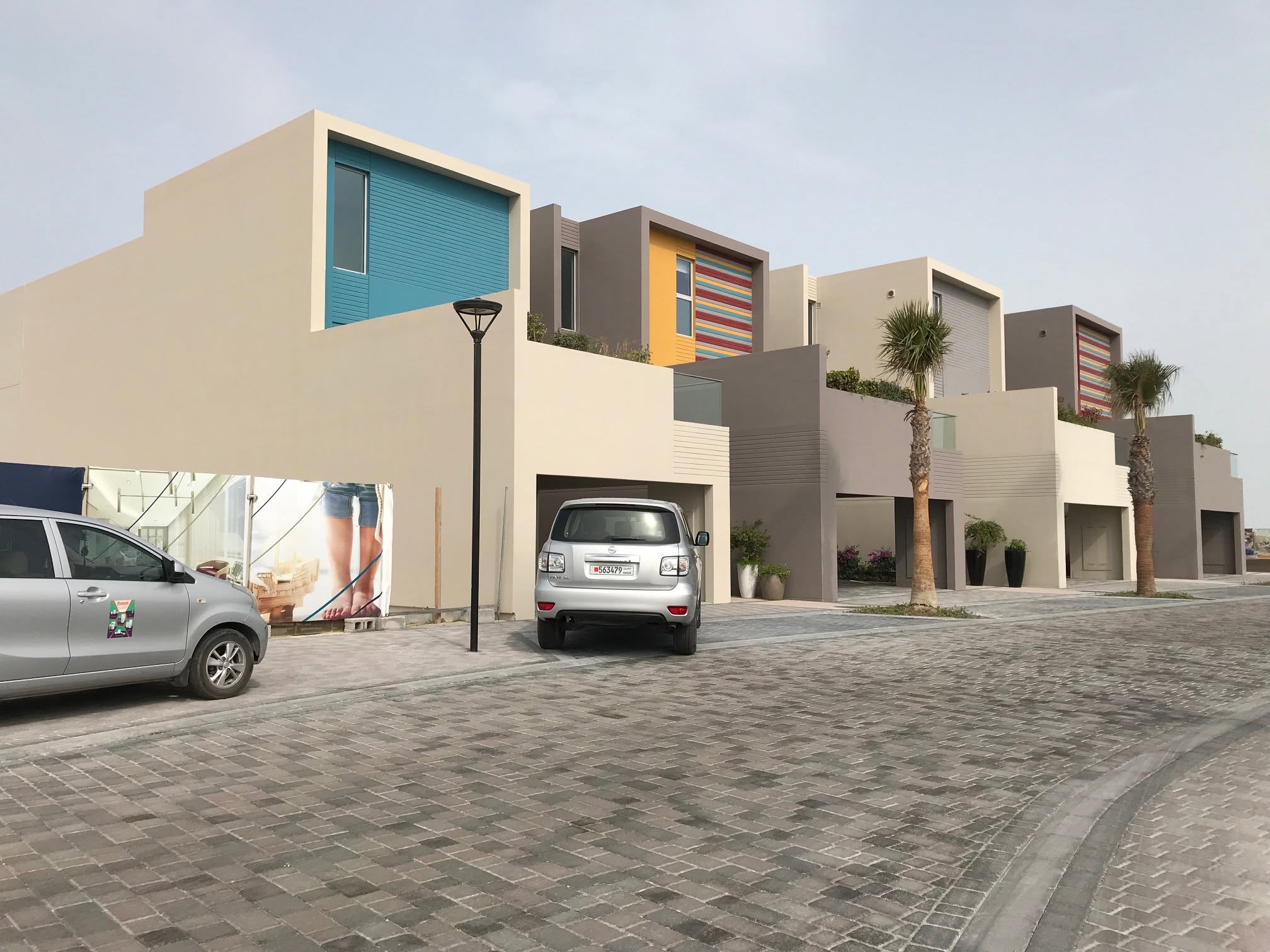 A row of colorful modern villas