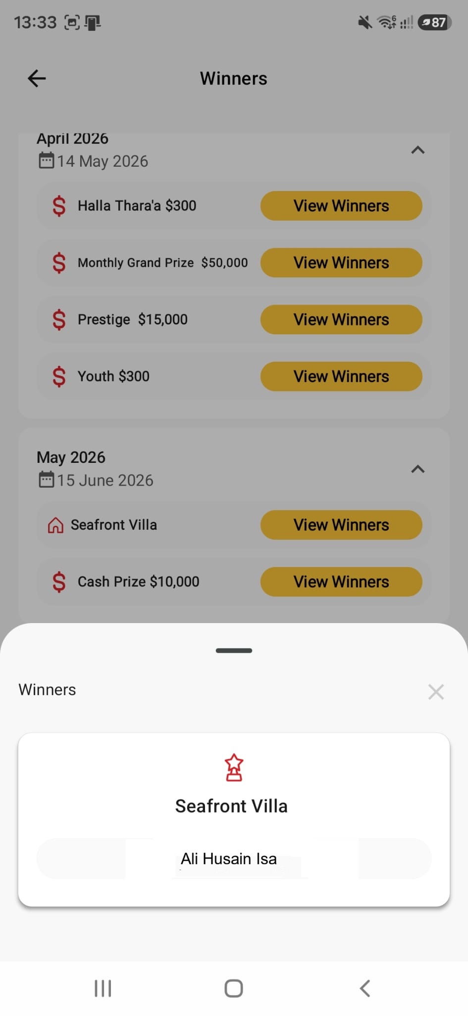 Personal visualization of a seafront villa winner announcement